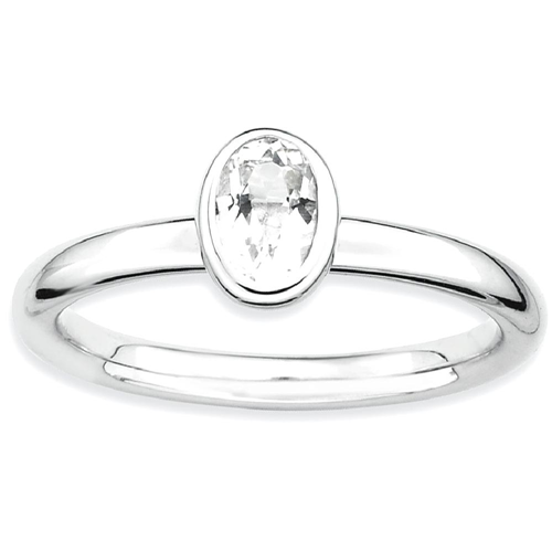 IceCarats 925 Sterling Silver Oval White Topaz Band Ring Size 10.00 Stone Stackable Gemstone Birthstone April Az