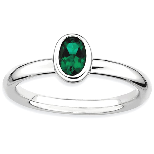 IceCarats 925 Sterling Silver Oval Created Green Emerald Band Ring Size 5.00 Stone Stackable Gemstone Birthstone May