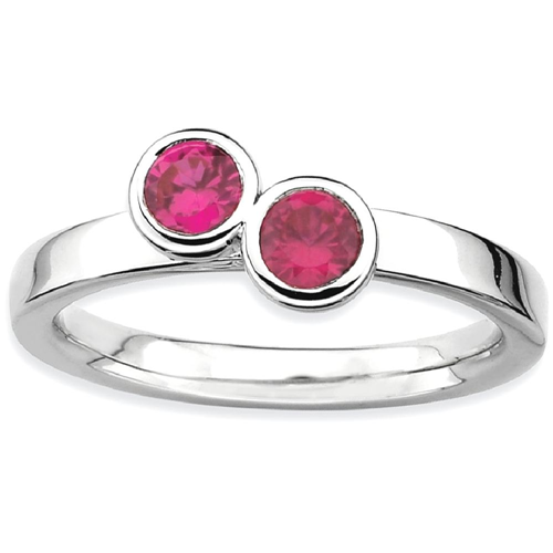 IceCarats 925 Sterling Silver Dbl Round Created Red Ruby Band Ring Size 8.00 Stone Stackable Gemstone Birthstone July
