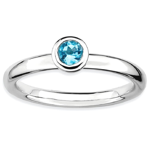 IceCarats 925 Sterling Silver Low 4mm Round Blue Topaz Band Ring Size 7.00 Stone Stackable Gemstone Birthstone December Az