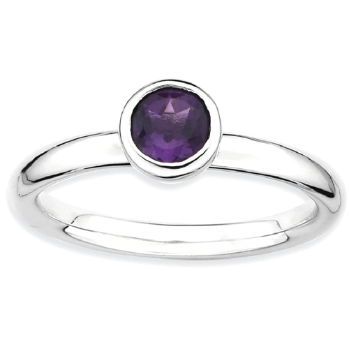 IceCarats 925 Sterling Silver Low 5mm Round Purple Amethyst Band Ring Size 5.00 Stone Stackable Gemstone Birthstone February