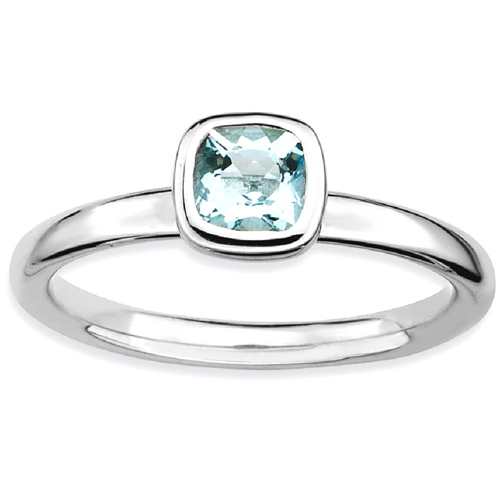 IceCarats 925 Sterling Silver Cushion Cut Blue Aquamarine Band Ring Size 5.00 Stackable Gemstone Birthstone March