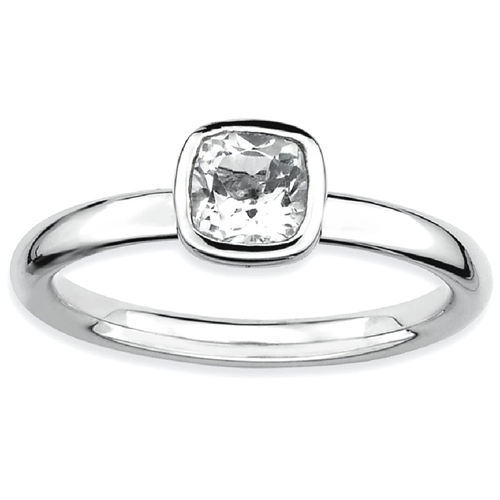 IceCarats 925 Sterling Silver Cushion Cut White Topaz Band Ring Size 5.00 Stone Stackable Gemstone Birthstone April Az