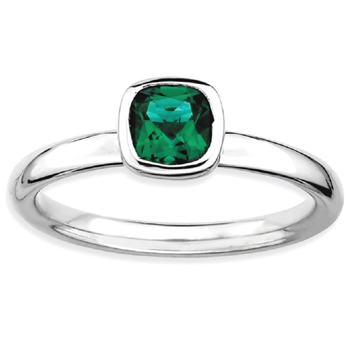 IceCarats 925 Sterling Silver Cushion Cut Created Green Emerald Band Ring Size 8.00 Stone Stackable Gemstone Birthstone May