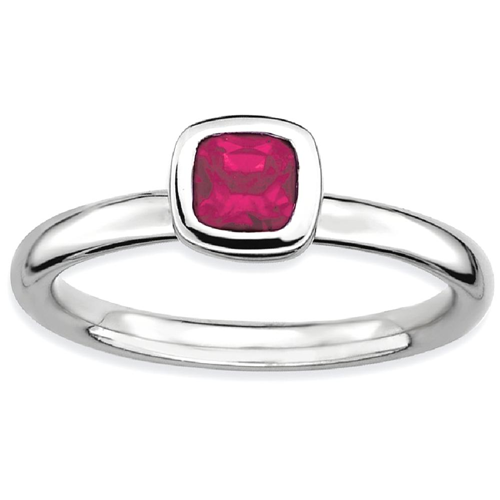 IceCarats 925 Sterling Silver Cushion Cut Created Red Ruby Band Ring Size 8.00 Stone Stackable Gemstone Birthstone July