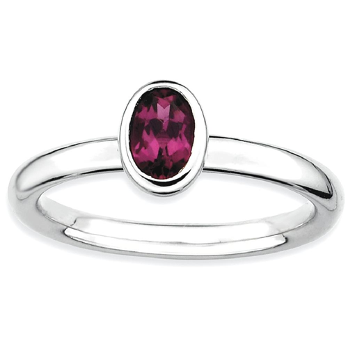 IceCarats 925 Sterling Silver Oval Rhodolite Red Garnet Band Ring Size 7.00 Stone Stackable Gemstone Birthstone June