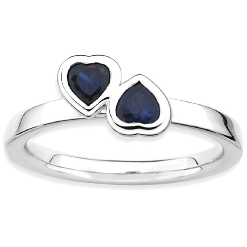 IceCarats 925 Sterling Silver Created Sapphire Double Heart Band Ring Size 8.00 Love Stackable Gemstone Birthstone September