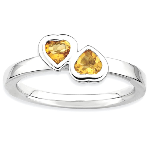IceCarats 925 Sterling Silver Yellow Citrine Double Heart Band Ring Size 9.00 Love Stackable Gemstone Birthstone November