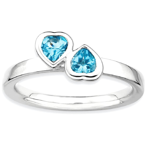 IceCarats 925 Sterling Silver Blue Topaz Double Heart Band Ring Size 7.00 Love Stackable Gemstone Birthstone December Az