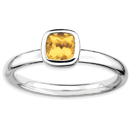 IceCarats 925 Sterling Silver Cushion Cut Yellow Citrine Band Ring Size 10.00 Stone Stackable Gemstone Birthstone November