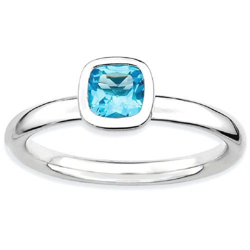IceCarats 925 Sterling Silver Cushion Cut Blue Topaz Band Ring Size 5.00 Stone Stackable Gemstone Birthstone December Az