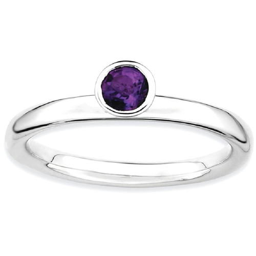 IceCarats 925 Sterling Silver High 4mm Round Purple Amethyst Band Ring Size 8.00 Stone Stackable Gemstone Birthstone February
