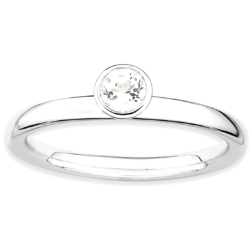IceCarats 925 Sterling Silver High 4mm Round White Topaz Band Ring Size 7.00 Stone Stackable Gemstone Birthstone April Az