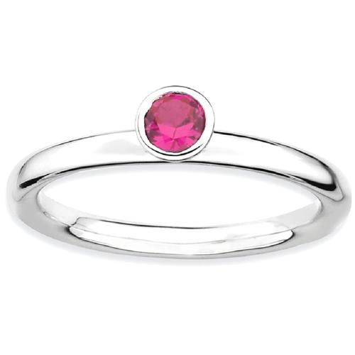 IceCarats 925 Sterling Silver High 4mm Round Created Red Ruby Band Ring Size 6.00 Stone Stackable Gemstone Birthstone July