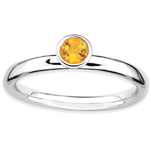 IceCarats 925 Sterling Silver High 4mm Round Yellow Citrine Band Ring Size 6.00 Stone Stackable Gemstone Birthstone November