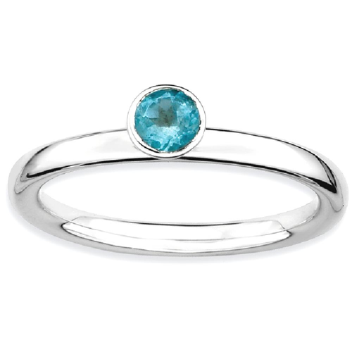 IceCarats 925 Sterling Silver High 4mm Round Blue Topaz Band Ring Size 5.00 Stone Stackable Gemstone Birthstone December Az