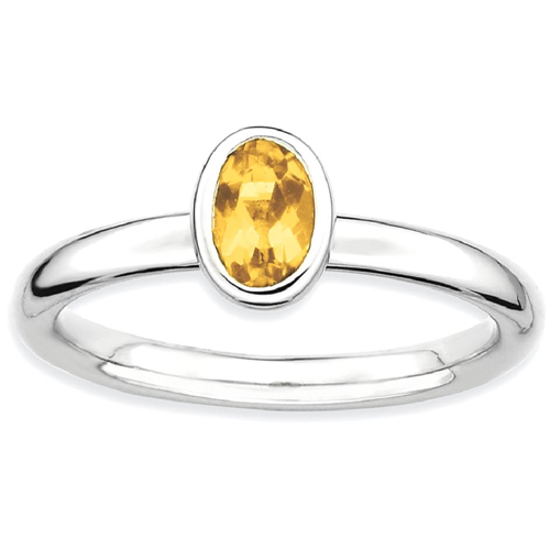 IceCarats 925 Sterling Silver Oval Yellow Citrine Band Ring Size 6.00 Stone Stackable Gemstone Birthstone November