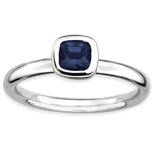 IceCarats 925 Sterling Silver Cushion Cut Created Sapphire Band Ring Size 7.00 Stone Stackable Gemstone Birthstone September
