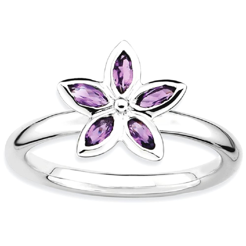IceCarats 925 Sterling Silver Purple Amethyst Flower Band Ring Size 10.00 Stone Stackable Gemstone Birthstone February