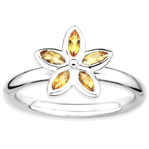 IceCarats 925 Sterling Silver Yellow Citrine Flower Band Ring Size 5.00 Stone Stackable Gemstone Birthstone November