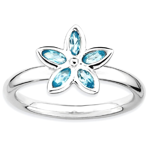 IceCarats 925 Sterling Silver Blue Topaz Flower Band Ring Size 10.00 Stone Stackable Gemstone Birthstone December Az