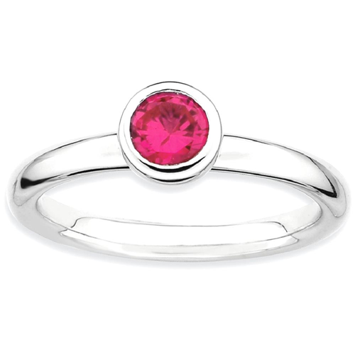 IceCarats 925 Sterling Silver Low 5mm Round Created Red Ruby Band Ring Size 5.00 Stone Stackable Gemstone Birthstone July