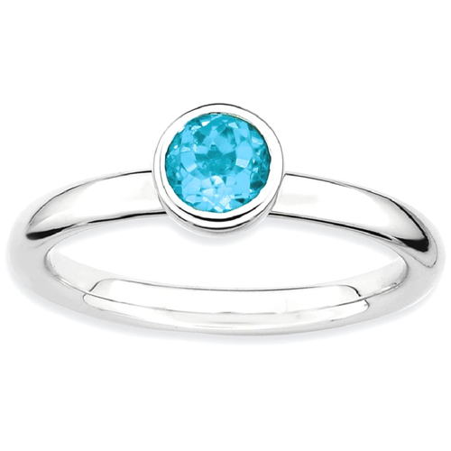 IceCarats 925 Sterling Silver Low 5mm Round Blue Topaz Band Ring Size 7.00 Stone Stackable Gemstone Birthstone December Az