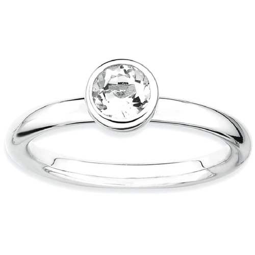 IceCarats 925 Sterling Silver Low 5mm Round White Topaz Band Ring Size 5.00 Stone Stackable Gemstone Birthstone April Az
