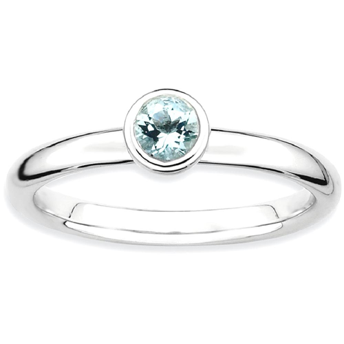 IceCarats 925 Sterling Silver Low 4mm Round Blue Aquamarine Band Ring Size 6.00 Stackable Gemstone Birthstone March