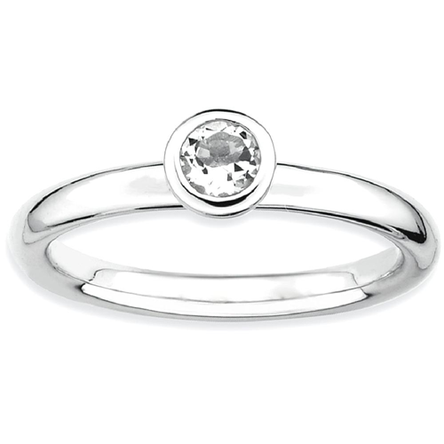 IceCarats 925 Sterling Silver Low 4mm Round White Topaz Band Ring Size 6.00 Stone Stackable Gemstone Birthstone April Az
