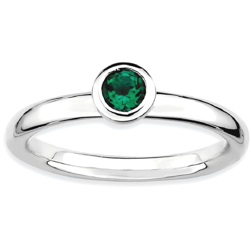 IceCarats 925 Sterling Silver Low 4mm Round Created Green Emerald Band Ring Size 6.00 Stone Stackable Gemstone Birthstone May