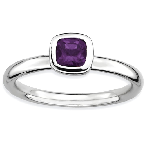 IceCarats 925 Sterling Silver Cushion Cut Purple Amethyst Band Ring Size 8.00 Stone Stackable Gemstone Birthstone February