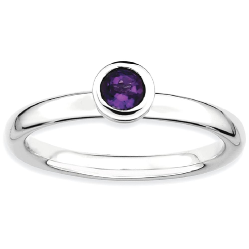 IceCarats 925 Sterling Silver Low 4mm Round Purple Amethyst Band Ring Size 5.00 Stone Stackable Gemstone Birthstone February