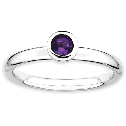 IceCarats 925 Sterling Silver Low 4mm Round Purple Amethyst Band Ring Size 7.00 Stone Stackable Gemstone Birthstone February