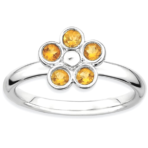 IceCarats 925 Sterling Silver Yellow Citrine Flower Band Ring Size 8.00 Stone Stackable Gemstone Birthstone November