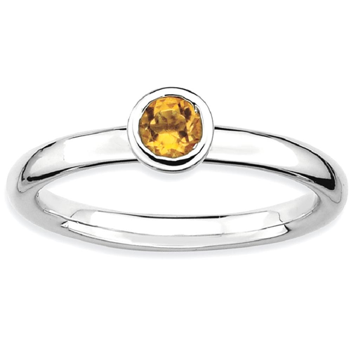 IceCarats 925 Sterling Silver Low 4mm Round Yellow Citrine Band Ring Size 10.00 Stone Stackable Gemstone Birthstone November