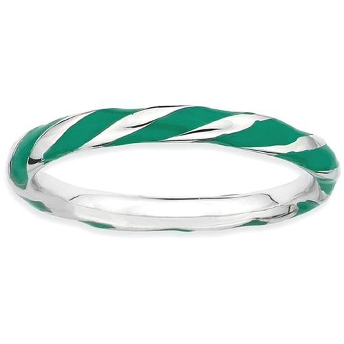 IceCarats 925 Sterling Silver Twisted Green Enameled Band Ring Size 5.00 Stackable Ed
