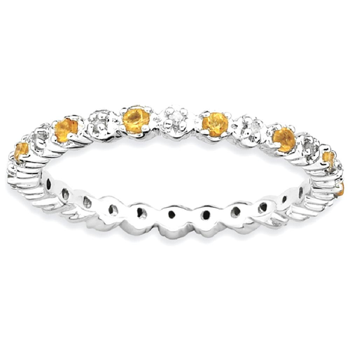 IceCarats 925 Sterling Silver Yellow Citrine Diamond Band Ring Size 5.00 Stone Stackable Gemstone Birthstone November