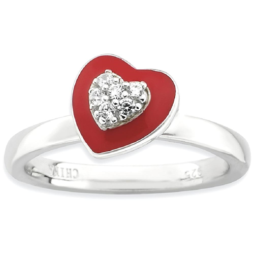 IceCarats 925 Sterling Silver Enamelez Heart Band Ring Size 7.00 Love Stackable Cz