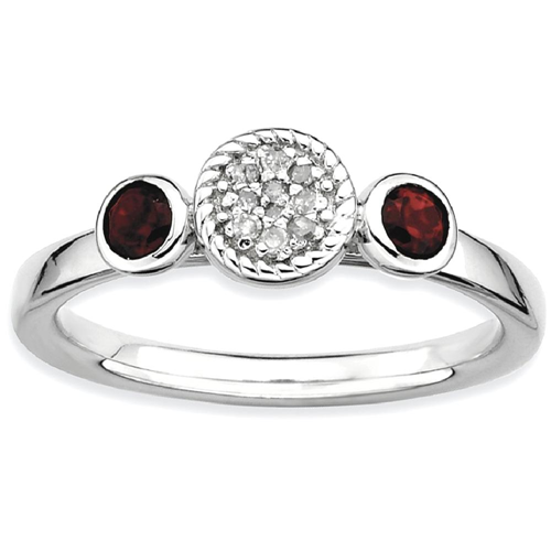 IceCarats 925 Sterling Silver Dbl Round Red Garnet Diamond Band Ring Size 10.00 Stone Stackable Gemstone Birthstone January