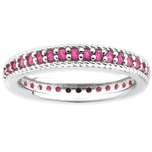 IceCarats 925 Sterling Silver Created Red Ruby Eternity Band Ring Size 5.00 Stackable Gemstone Birthstone July