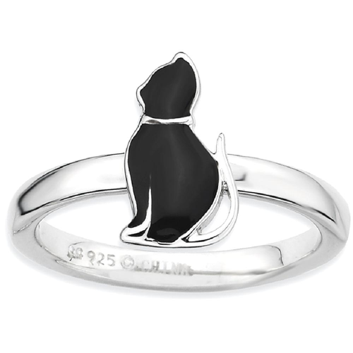 IceCarats 925 Sterling Silver Black Enameled Cat Band Ring Size 9.00 Stackable