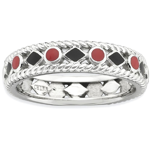 IceCarats 925 Sterling Silver Red/black Enameled Band Ring Size 5.00 Stackable Ed Black Red