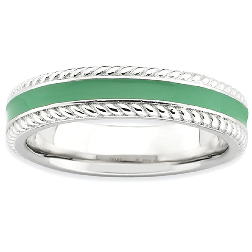 IceCarats 925 Sterling Silver Green Enameled Band Ring Size 7.00 Stackable Ed