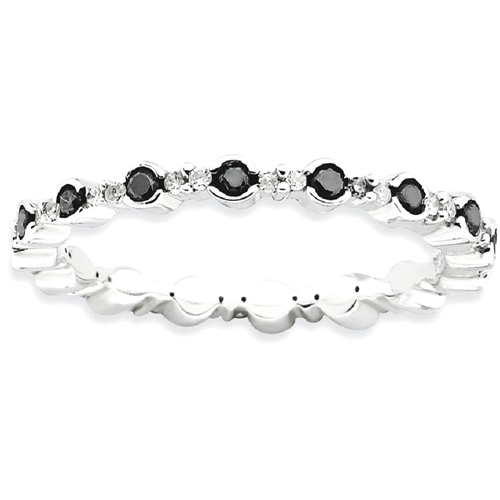 IceCarats 925 Sterling Silver Black/white Diamond Band Ring Size 8.00 Stackable Fancy Black White
