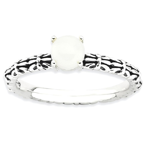 IceCarats 925 Sterling Silver White Agate Band Ring Size 5.00 Stone Stackable Gemstone Natural