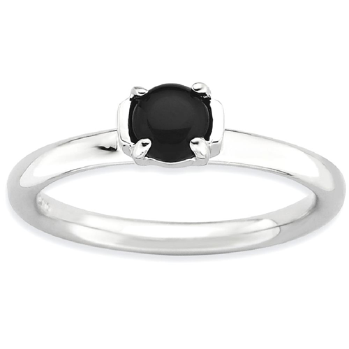 IceCarats 925 Sterling Silver Black Agate Band Ring Size 7.00 Stone Stackable
