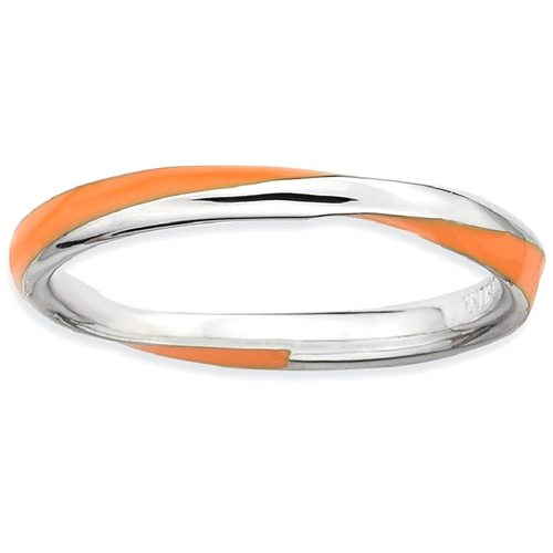 IceCarats 925 Sterling Silver Twisted Orange Enameled Band Ring Size 10.00 Stackable Ed