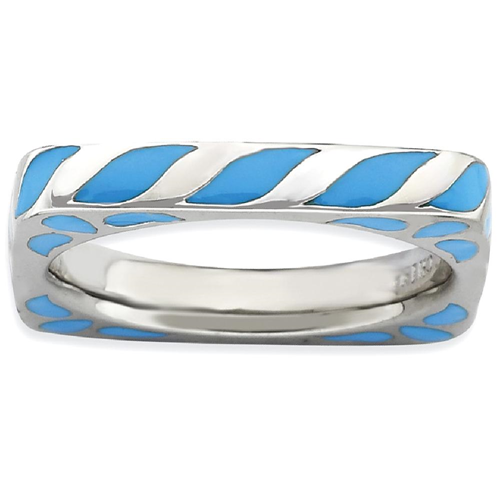 IceCarats 925 Sterling Silver Blue Enameled Square Band Ring Size 7.00 Stackable Ed