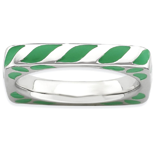IceCarats 925 Sterling Silver Green Enameled Square Band Ring Size 10.00 Stackable Ed